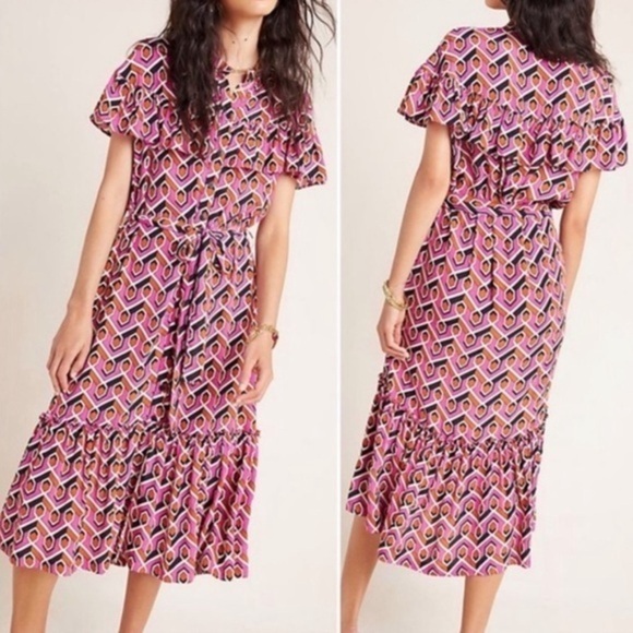 Corey Lynn Calter Anthropologie Annabel Dress Women’s Size XS Petite Midi Pink‎ - Picture 1 of 11